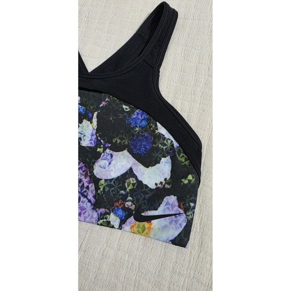 Nike Pro Swoosh Floral Print Sports Bra Sz M Strappy Back Key‎ Hole Gym Running - Picture 4 of 7